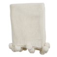 thumbnail image 1 of Solid Color Knitted Pom Pom Cozy Throw Blanket - 2 Colors (Ivory), 1 of 3