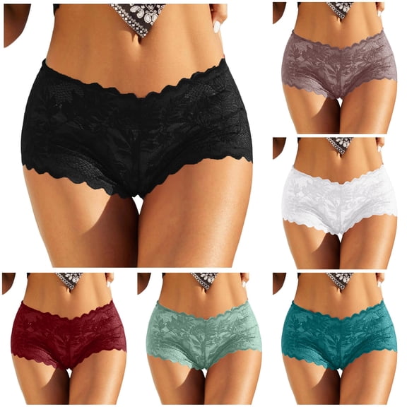 CUZIBR Women's Lace Floral Boy-short Panties Breathable Mid-Rise Underwear Breathable Comfortable Stretchy Hipster Briefs For Daily Wear Soft ,Black,S-XL