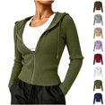 thumbnail image 2 of Women's Ribbed Knit Zip Up Cropped Hooded Sweatshirt,Women’s Lightweight Sweaters Jacket with Long Sleeve, Women's ,Size S-2XL, 2 of 4
