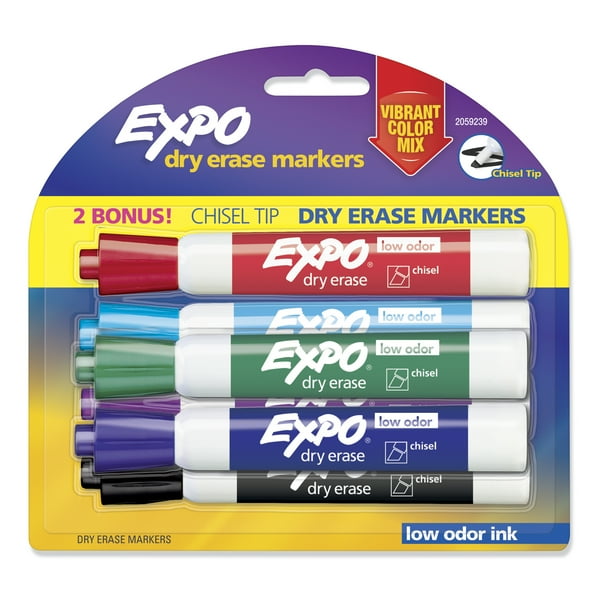 Expo Low Odor Dry Erase Markers, Chisel Tip, Vibrant Colors, 6 Count