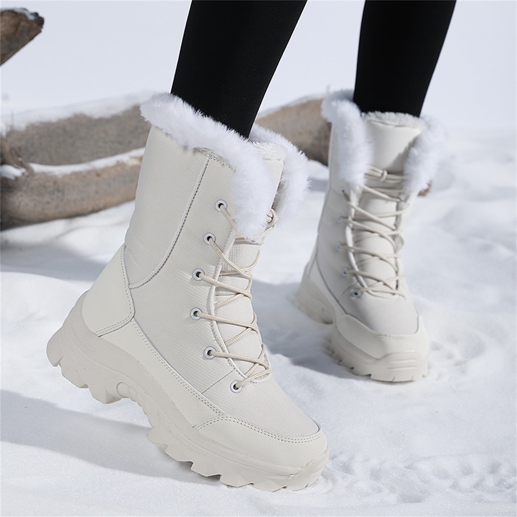 YOURDIARY Womens Winter Snow Boots Waterproof Warm Walking Shoes Mid-Calf Hiking Booties Faux Fur Lining