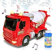 ArtCreativity Bubble Blowing Cement Truck Toy with LED and Sound Effects - 12 Inch Light Up Bump n Go Toy Car for Boys and Girls - Bubble Solution Included - Best Birthday Gift for Kids