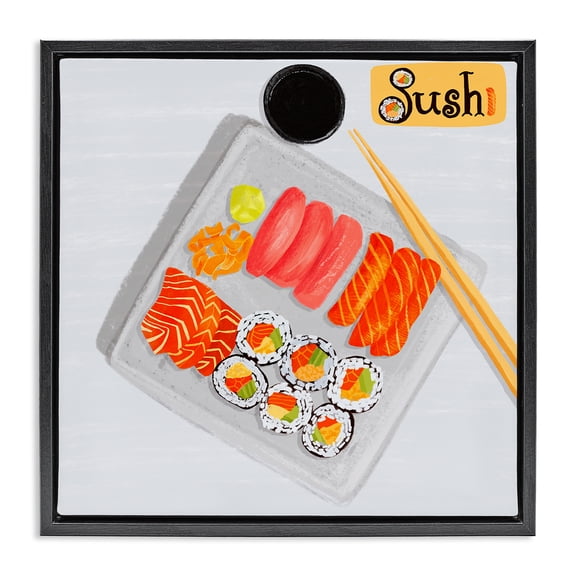 Stupell Industries Delicious Sushi Plate Food & Beverage Painting Black Floater Framed Canvas Art Print Wall Art, 18 x 18
