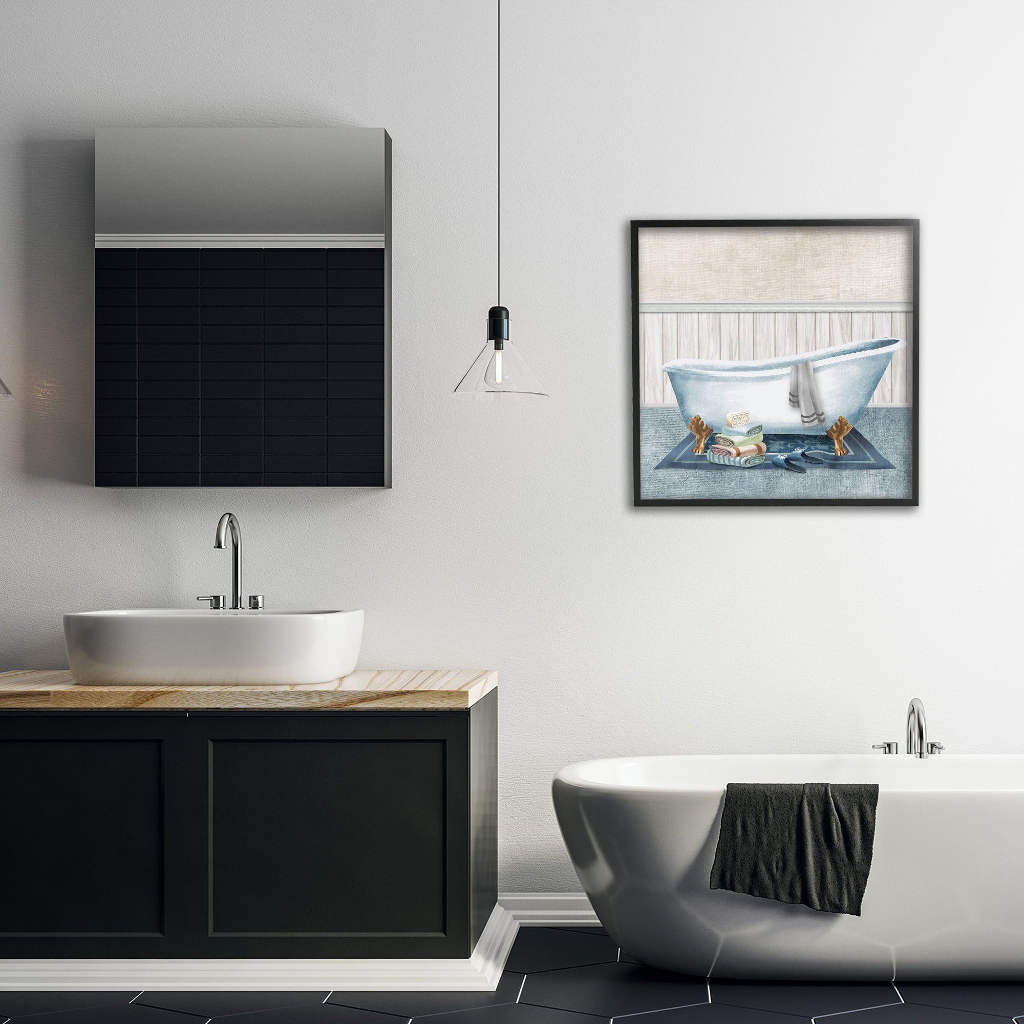 Stupell Industries Cozy Clawfoot Bathtub Spa Black Framed Giclee Art, design by Conrad Knutsen