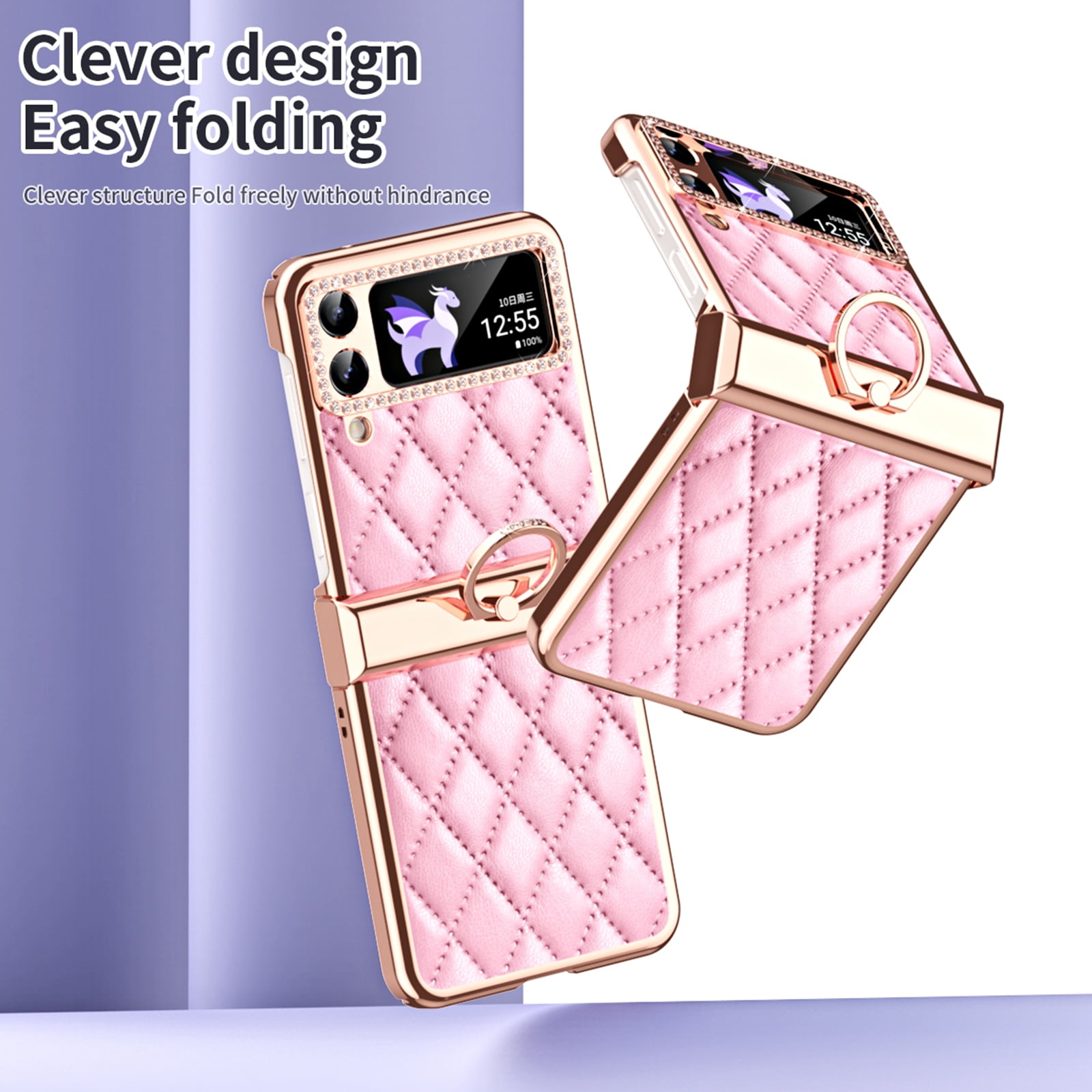 TECH CIRCLE for Samsung Galaxy Z Flip 4 5G Case, Sparkle Glitter Bling Anti-Scratch Full-Body Shockproof Protective Phone Case with Finger Ring for Samsung Galaxy Z Flip 4 5G 6.7 inch,Pink