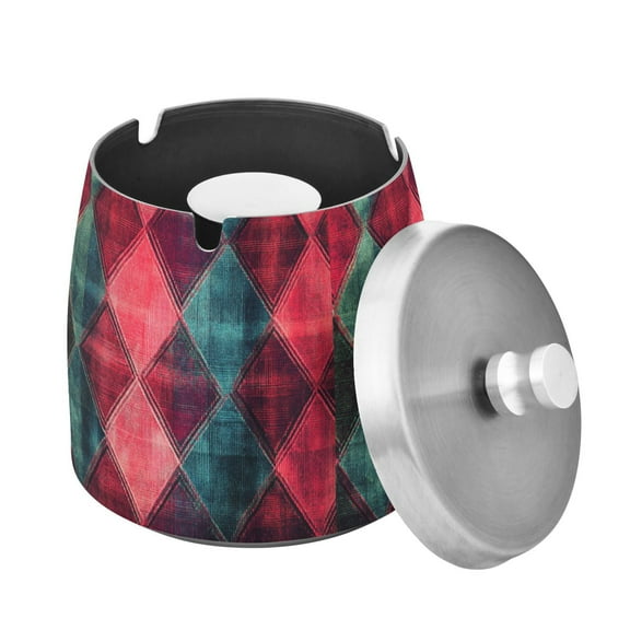 Yayeee Ashtray with Lid for Cigarette Smokeless Stainless Steel Home Ash Holder, Vibrant Green Tartan Pattern
