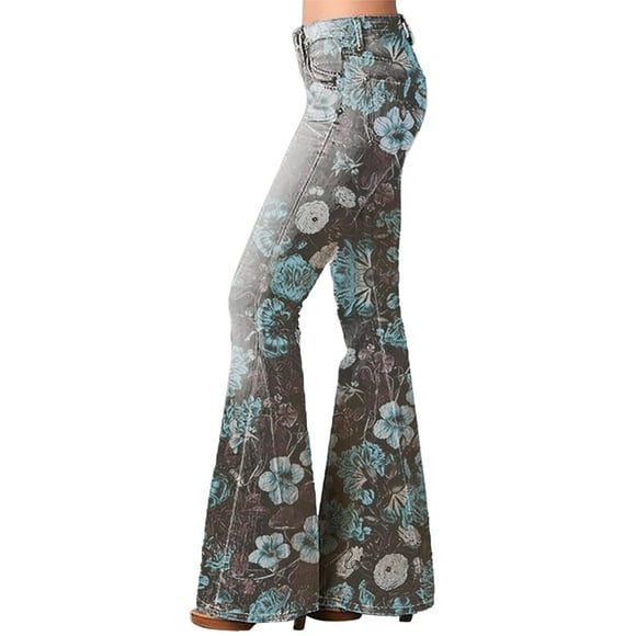 TSADFHJI Skirts for Women Midi Length Leather Women Fashion Tights High Waist Floral Pattern Print Flared Trousers Xxl Blue
