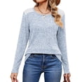 thumbnail image 3 of Camisas de Larga y Cuello Redondo para Mujer, Corte Holgado, Estilo Túnica Informal Elegante, Suéter, Ropa de Otoño e Invierno Azul XXL, 3 of 10