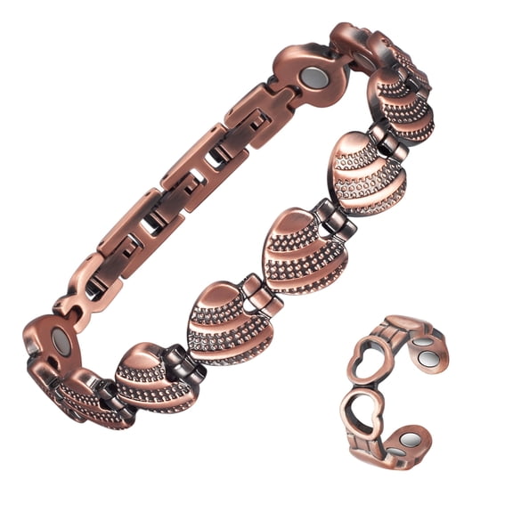 Metaljc Pure Copper Magnetic Bracelet and Ring Set for Women, Set of 2
