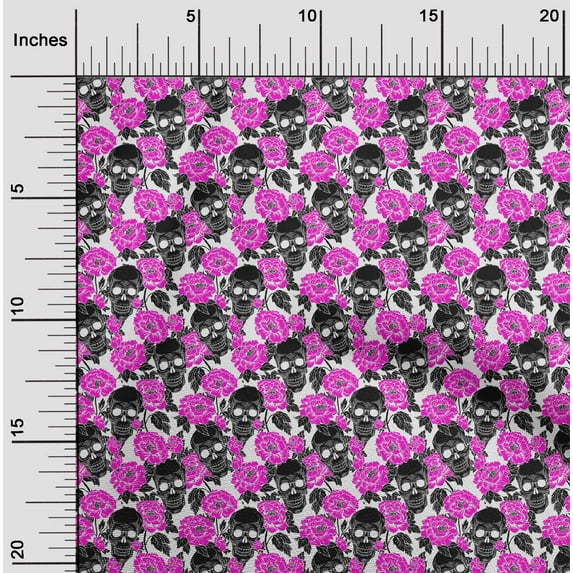 oneOone Polyester Lycra Fuschia Pink Fabric Floral & Skull Quilting Supplies Print Sewing Fabric By The Yard 56 Inch Wide