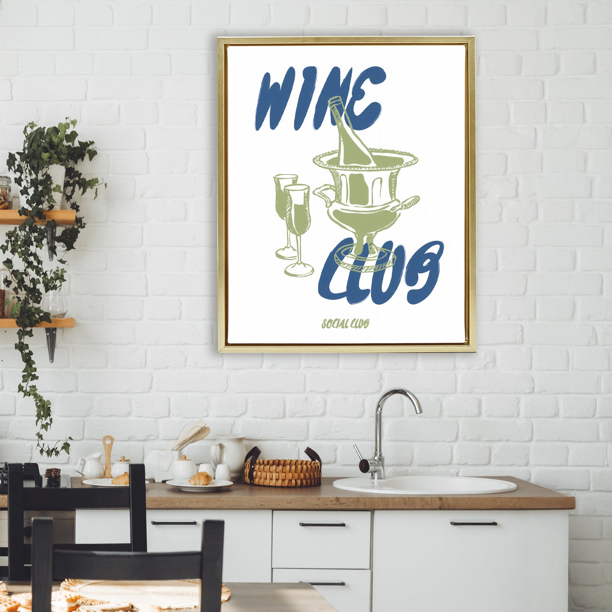 Stupell Industries Wine Club Social Evening Toast Gold Framed Floater Canvas Wall Art, design by The Prints Vibe