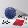 thumbnail image 6 of Steel Tongue Drum, 6 Inch 8 Note Steel Hand Drum with Bag, Music Book, Drumsticks, Mallet Holder and Finger Paddles, for Camping, Meditation or Yoga .(Moss Blue), 6 of 9