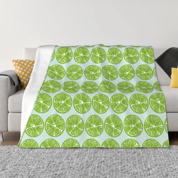 Fotbe Green Lemon Slices Manta de Franela con Estampado, Manta Ultrasuave para Cama, Sofá, Auto, Hipoalergénica y Antibolitas-80"x60"