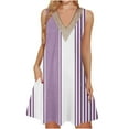 thumbnail image 2 of Viikei Womens Dresses Plus Size Clearance,Women's Party Short Sleeve Dress,Women's Stripe Printed Lace Sleeveless Pocket V-Neck Dress Purple L, 2 of 5