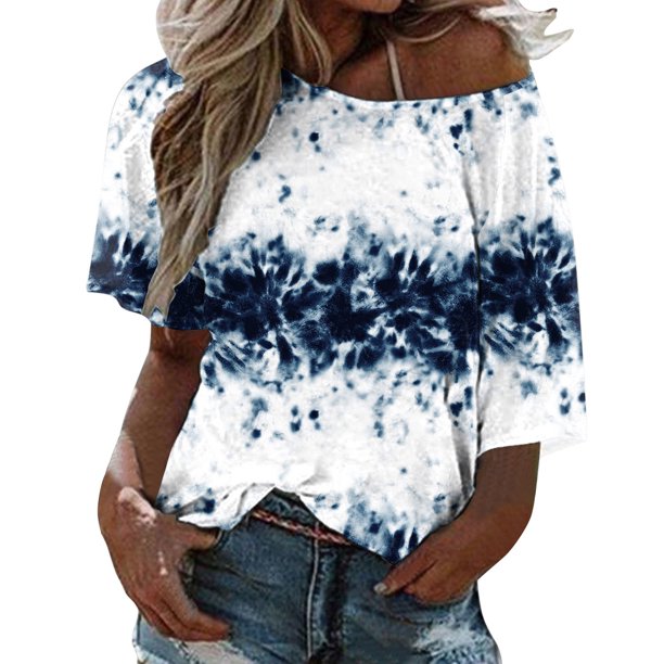 Gibobby Camisetas de verano para mujer Blusa holgada bohemia verano para mujer, blusa talla grande con hombros descubiertos y estampado Floral para mujer(Blanco,CH)
