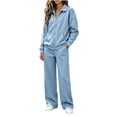 thumbnail image 4 of Bzdzmqm Women's 2 Piece Tracksuit Set Casual Collared Long Sleeve Suit Solid Loose Fit Lounge Outfits Zip-Up Jacket with Pants Elastic Waist Drawstring Comfortable Daily Wear Fall Travel, Light Blue, 4 of 8
