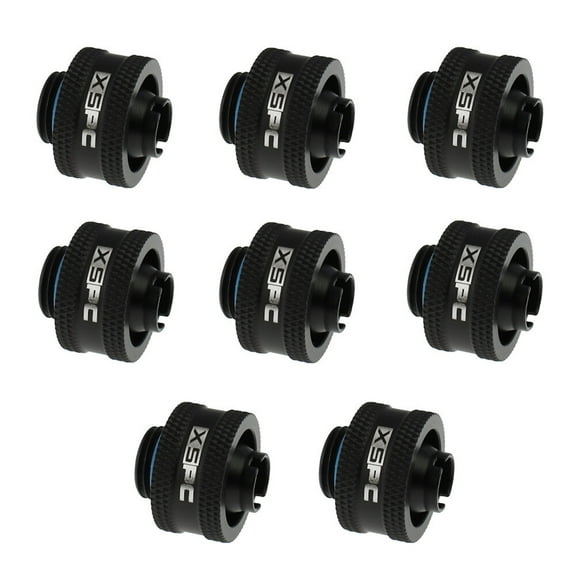 XSPC G1/4" to 3/8" ID, 5/8" OD Compression Fitting V2 for Soft Tubing, Matte Black, 8-pack