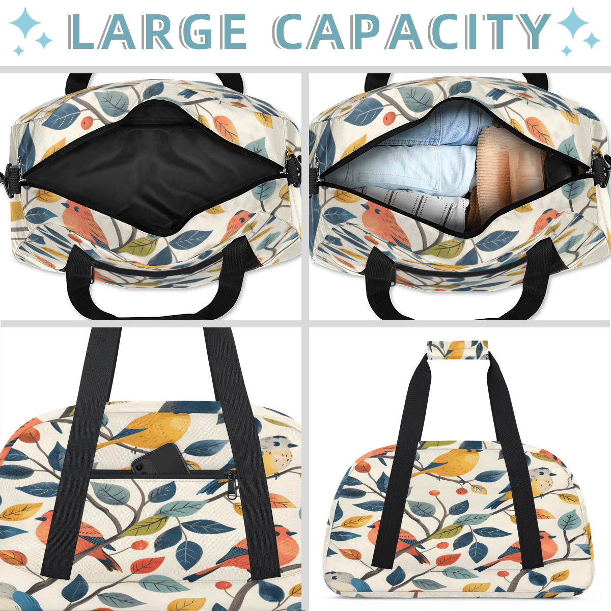 Herdesigns Sports Duffle Bags Travel Duffle Bag Gym Bag Colorful Birds Weekender Travel Bag Waterproof Overnight Bag Carry On Travel Tote Bag Dance Bags