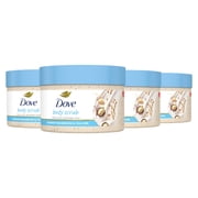 Dove Exfoliating Body Polish Scrub Reveals Visibly Smoother Skin Macadamia & Rice Milk Body Scrub That Nourishes Skin, 10.5 oz, 4 Count