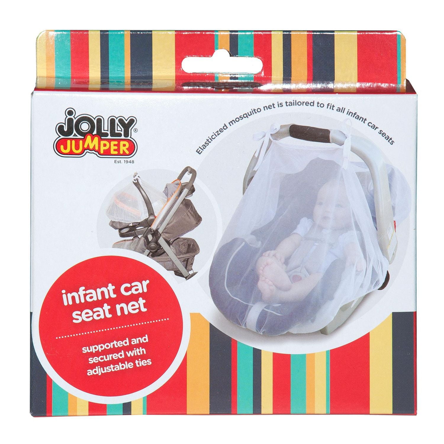 Jolly Jumper Infant Car Seat Net | Breathable Mesh Insect Cover with Elasticized Trim & Adjustable Ties | Fits All Infant Car Seats