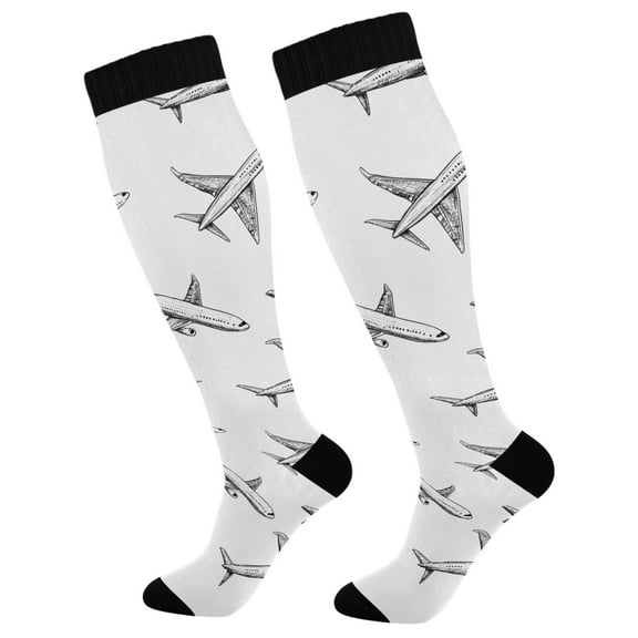 joogoo Airplane Retro Long Socks Women Men Knee High Sock