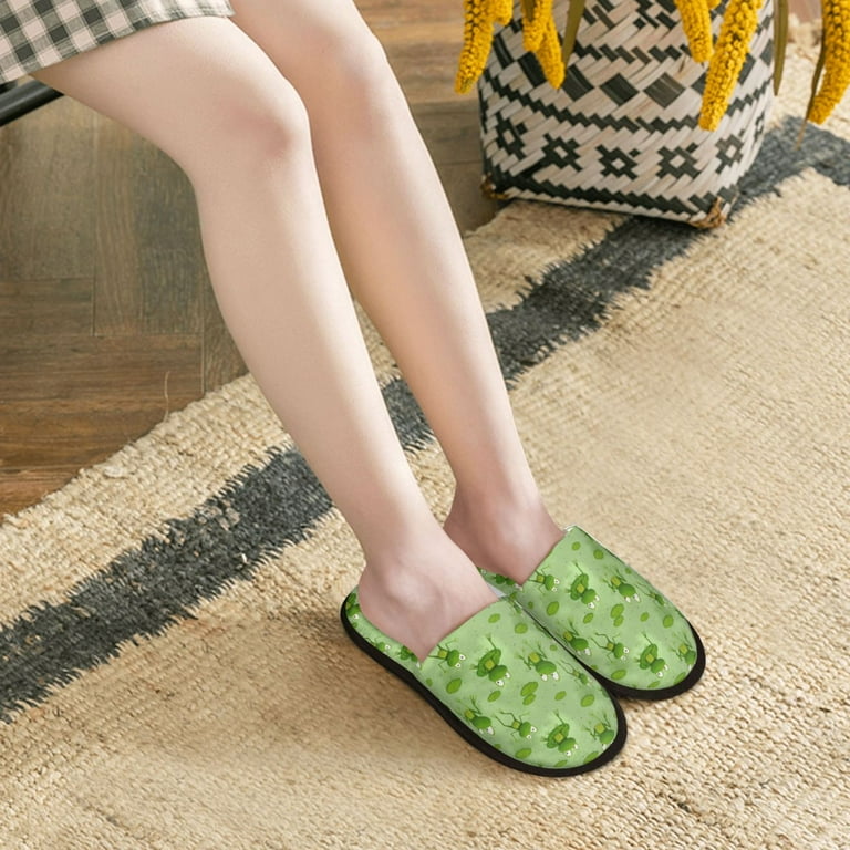 Slippers for Women, Cute cartoon frogs water lily Womens Slippers