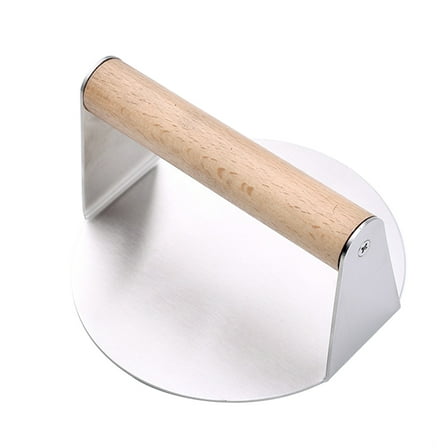 YIEMEEN Stainless Steel Burger Press Heavy Duty Grill Press with Wooden Handle Round Bacon Presser Smasher for Professional Home