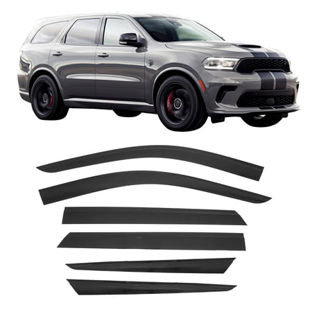 Ikon Motorsports Tape on Window Visors Fits 2011-2026 Dodge Durango Slim Style Acrylic Smoke Rain Guards Side Window Wind Deflectors 6PCS