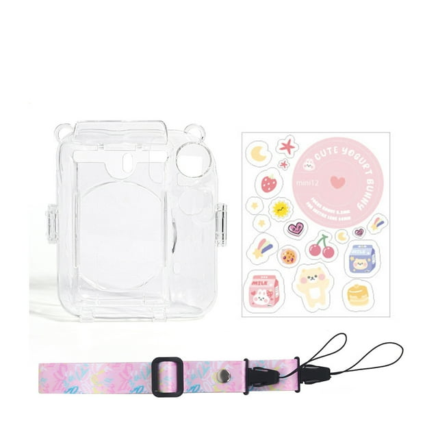 Zootealy Transparent Crystal Protective Case Set for Fujifilm Instax Mini 12 Polaroid Camera - Cartoon Style with Strap and Sticker Kit