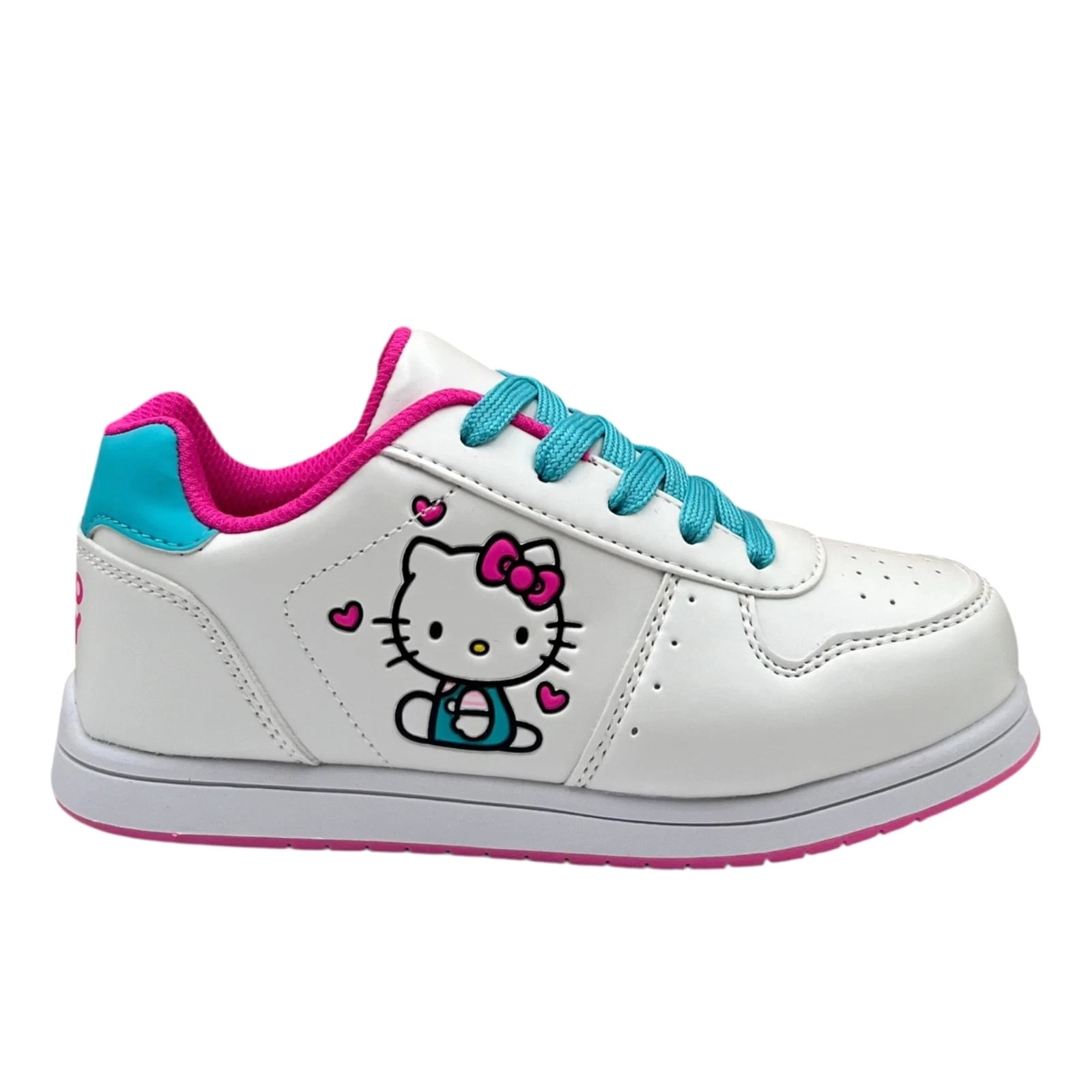 Hello Kitty Little Girls Court Sneakers Size 12 White Aqua Pink Casual Lace-Up