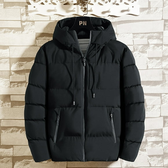 EGNMCR Jackets for Men Men's Short Work Clothes Cotton Jacket Bread Jacket Thickened Long Sleeve Hooded Zipper Pocket Cotton Jacket Coat