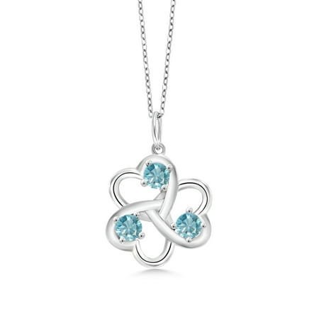 1.50 Ct Round Blue Zircon 925 Sterling Silver 3 Hearts Interlock Pendant With Chain