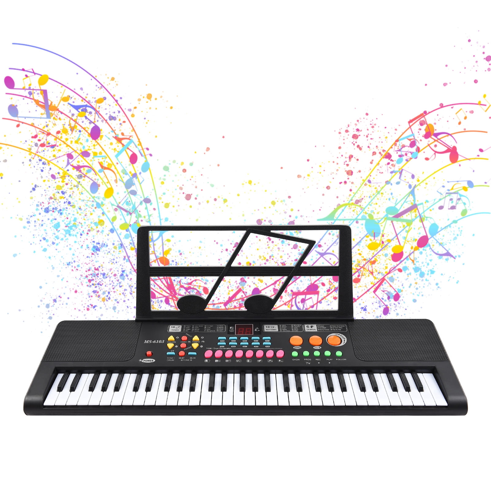 electric piano Piano 61 Key Electronic Keyboard Piano Dual Speaker 16 Tones 10 Rhythms 6 Demo Musical Instrument with Microphone and Music Score Stand Portable Music Piano Keyboard for Beginners