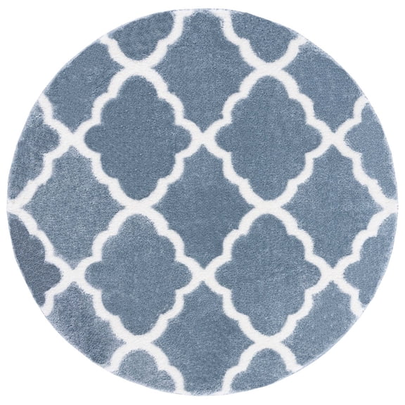 SAFAVIEH Tahoe Gerald Quatrefoil Shag Area Rug, 6'7" x 6'7" Round, Blue/White