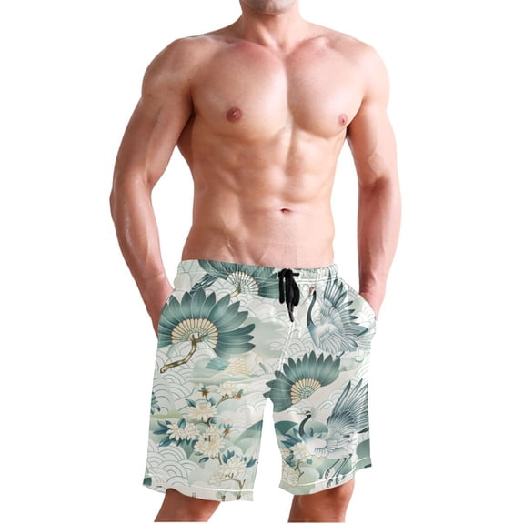 Dailycode Men's Quick Dry Swim Trunks Beach Shorts Casual Summer Board Shorts with Pockets, Chinese Cranes Birds and Flowers