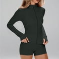 thumbnail image 6 of Plus Size Workout Sets for Women 2 Piece Outfits Tracksuits Sweatsuit Sets Long Sleeve Zip Up Running Jacket High Waist Shorts Set, 6 of 7