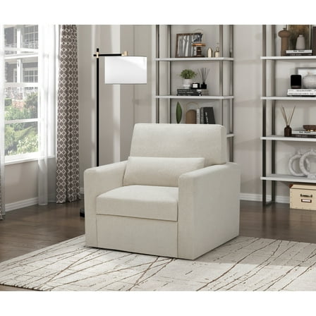 Newboti Furniture 1pc Swivel Chair Plush Cushioned Seat Beige Boucle Upholstery Ergonomic Design Solid Wood Modern Home Furniture 76817