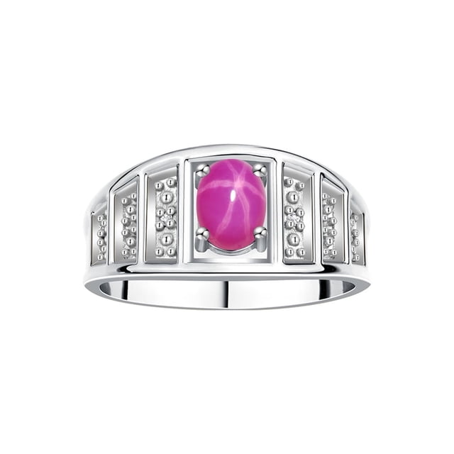 RYLOS Rings for Women 14K White Gold Ring Classic Style 7X5MM Oval Gemstone & Diamond Ring July Star Ruby Jewelry Size 8