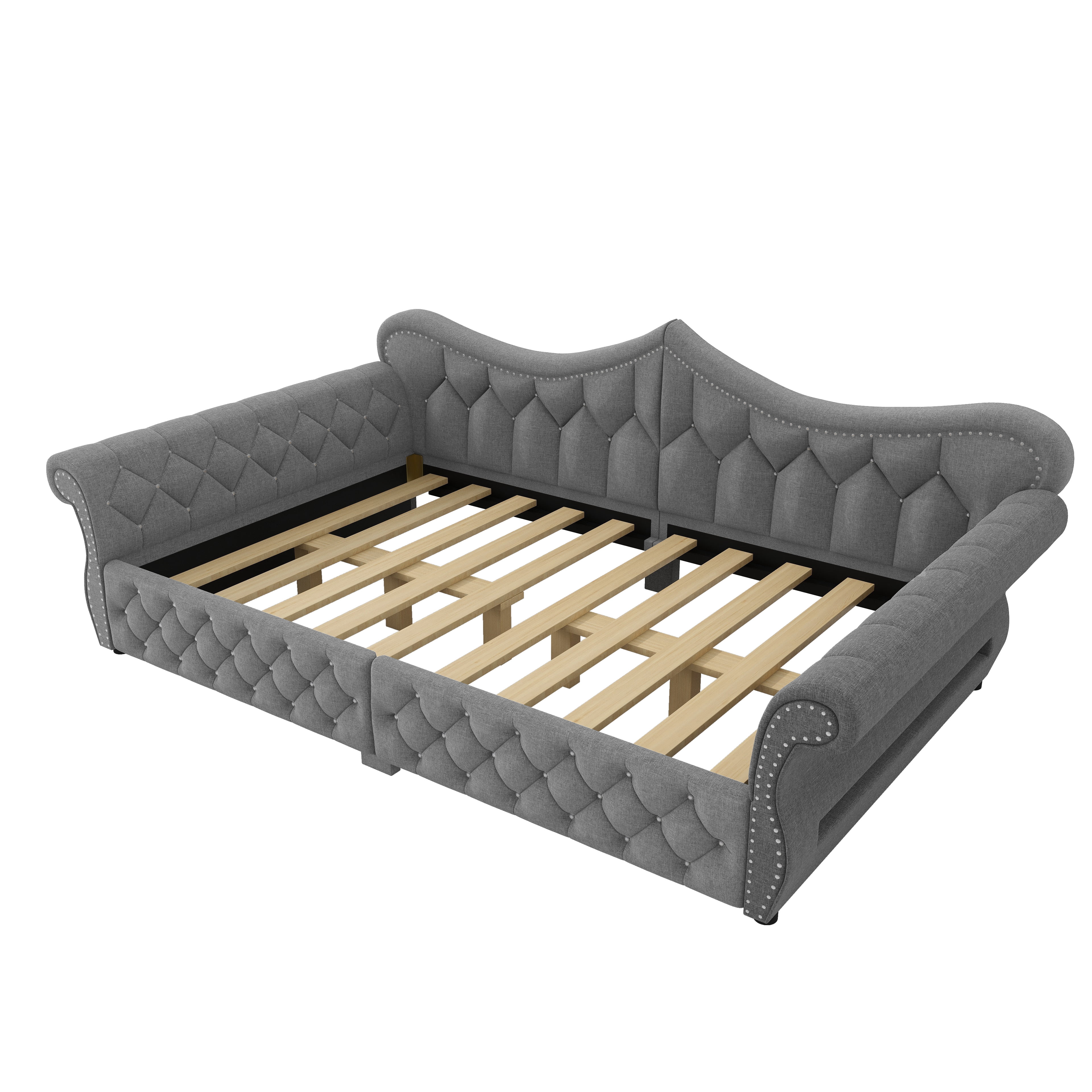 Euroco Upholstery Queen Size Daybed, Sofa Bed with LED Light, Gray