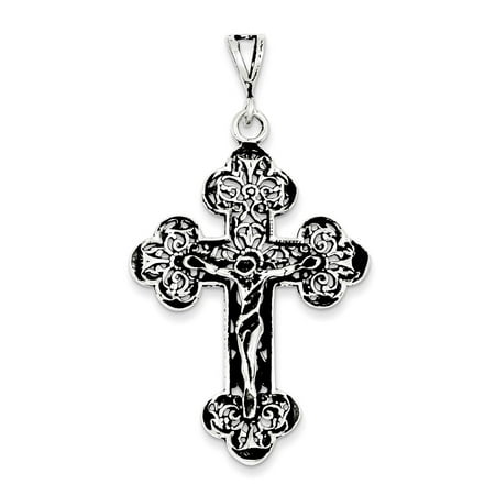 3/8 Inch Silver Logo Charm - Sterling Silver Antiqued Crucifix Charm (1.9in long x 1.3in wide)