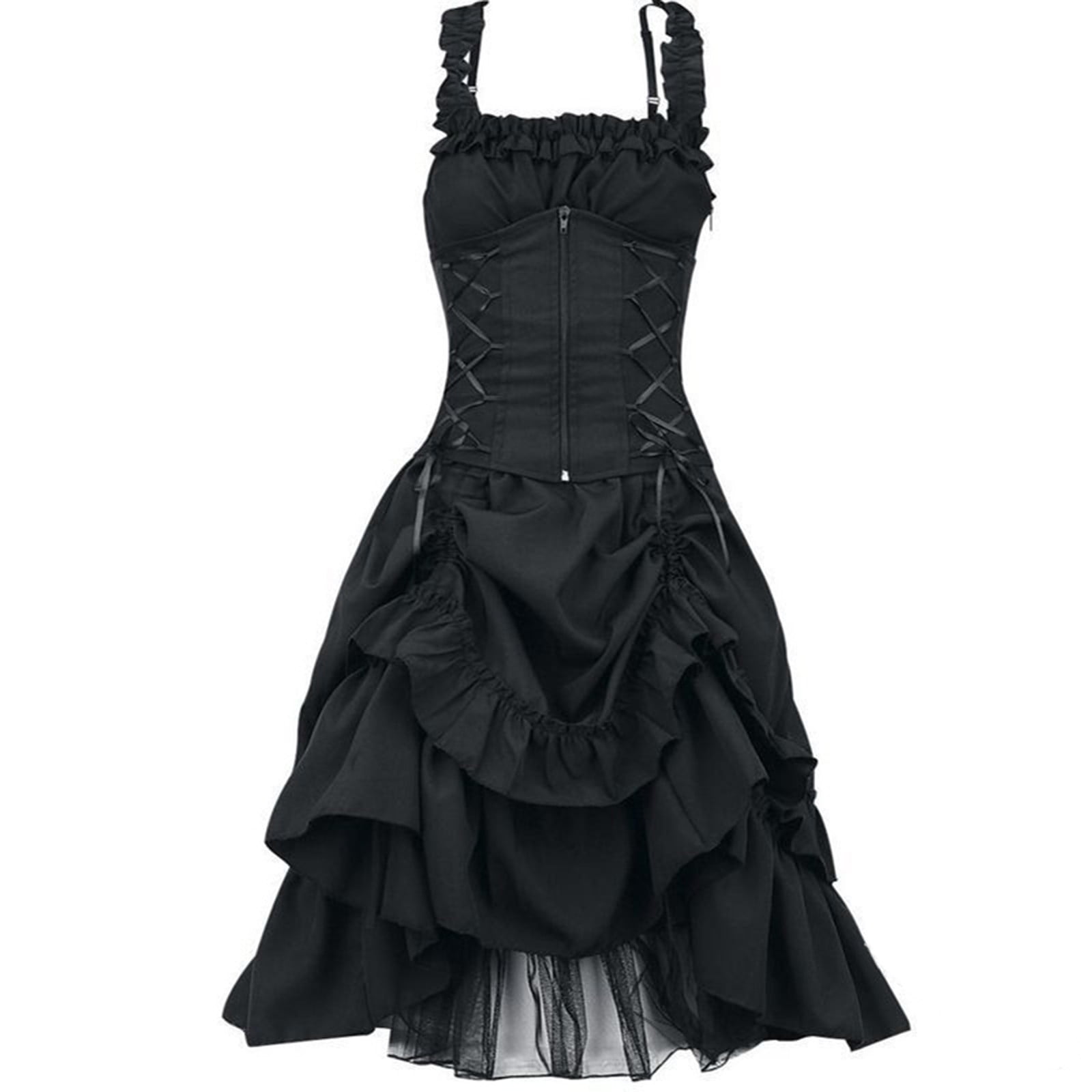 Clearanceï¼ Women's Sleeveless Long Gothic Dress With Corset Steampunk  Strappy Layers Dress Zipper Corset Square Neck Ruffled Skirt Lace Long  Dress - Walmart.com