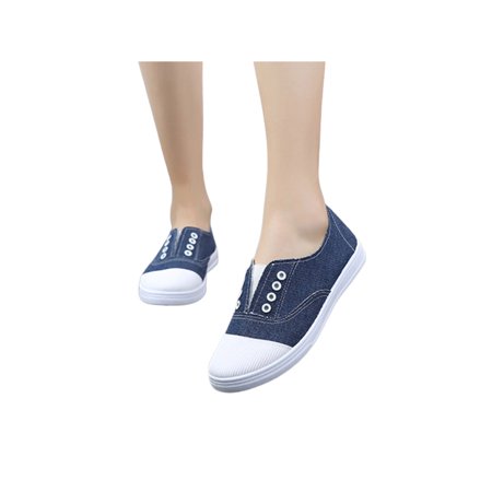 

Rockomi Ladies Casual Shoes Lace Up Flats Comfort Canvas Sneakers Womens Lightweight Fashion Breathable Slip On Dark Denim Color 8