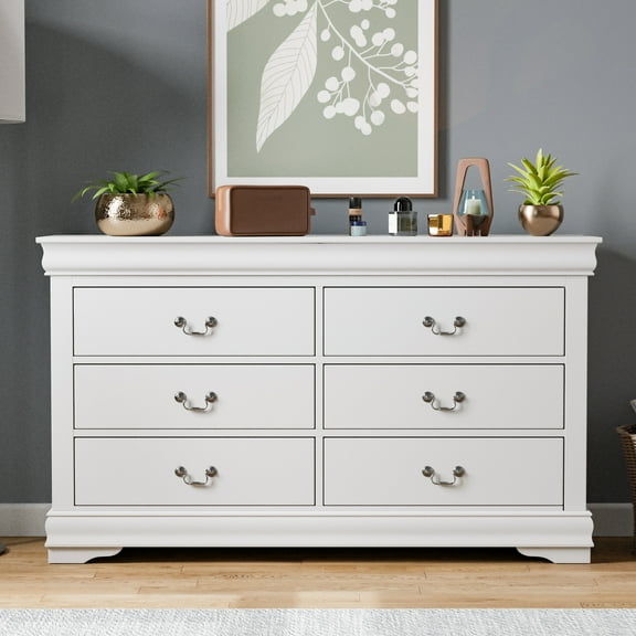 Furniture of America Vrai 6-Drawer Solid Wood White Dresser