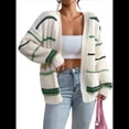 thumbnail image 2 of Suéter Cárdigan Extragrande con Hombros Caídos y Rayas de Colores para Mujer, Abierto Al Frente Verde XL, 2 of 8