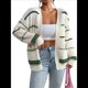 thumbnail image 2 of Suéter Cárdigan Extragrande con Hombros Caídos y Rayas de Colores para Mujer, Abierto Al Frente Verde XL, 2 of 8