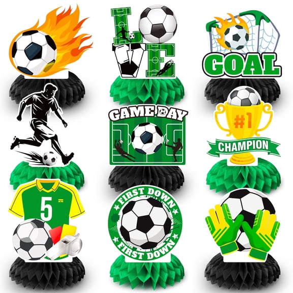 Soccer Party Decorations Honeycomb Centerpieces, 9 Pcs Soccer Ball Honeycomb Centerpiece/Soccer Theme 3D Centerpieces/Soccer Centerpieces for Table for Soccer Birthday Party Supplies