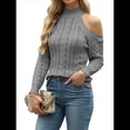 thumbnail image 1 of Suéteres de Cuello Alto con Hombros Descubiertos para Mujer, Jerseys de Punto Suave de Larga para Otoño, Jersey Sexy. Gris L, 1 of 8