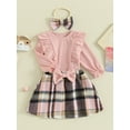thumbnail image 3 of Bagilaanoe 3Pcs Baby Girls Fall Clothes Long Sleeve Ruffle Ribbed Tops + Plaid Skirt + Headband 6M 12M 18M 24M 3T 4T Kids Casual Skirt Set, 3 of 8