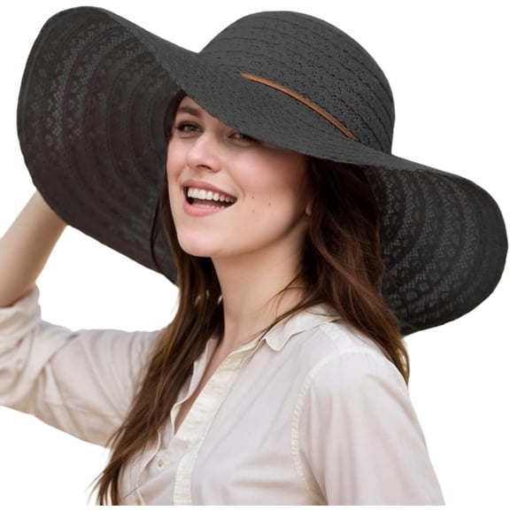 Kukuzhu Womens Sun Hat Floppy Big Wide Brim Summer Bucket Hat Foldable Packable Lace Beach Hats Fedora Hat for Women UPF 50