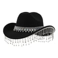 thumbnail image 1 of Aocisk Stylish Western Cowboy Hat For Women Men With Large Round Gemstone Rhinestone Fringe Decorations Ideal Party Event Accessory Black One Size, 1 of 3